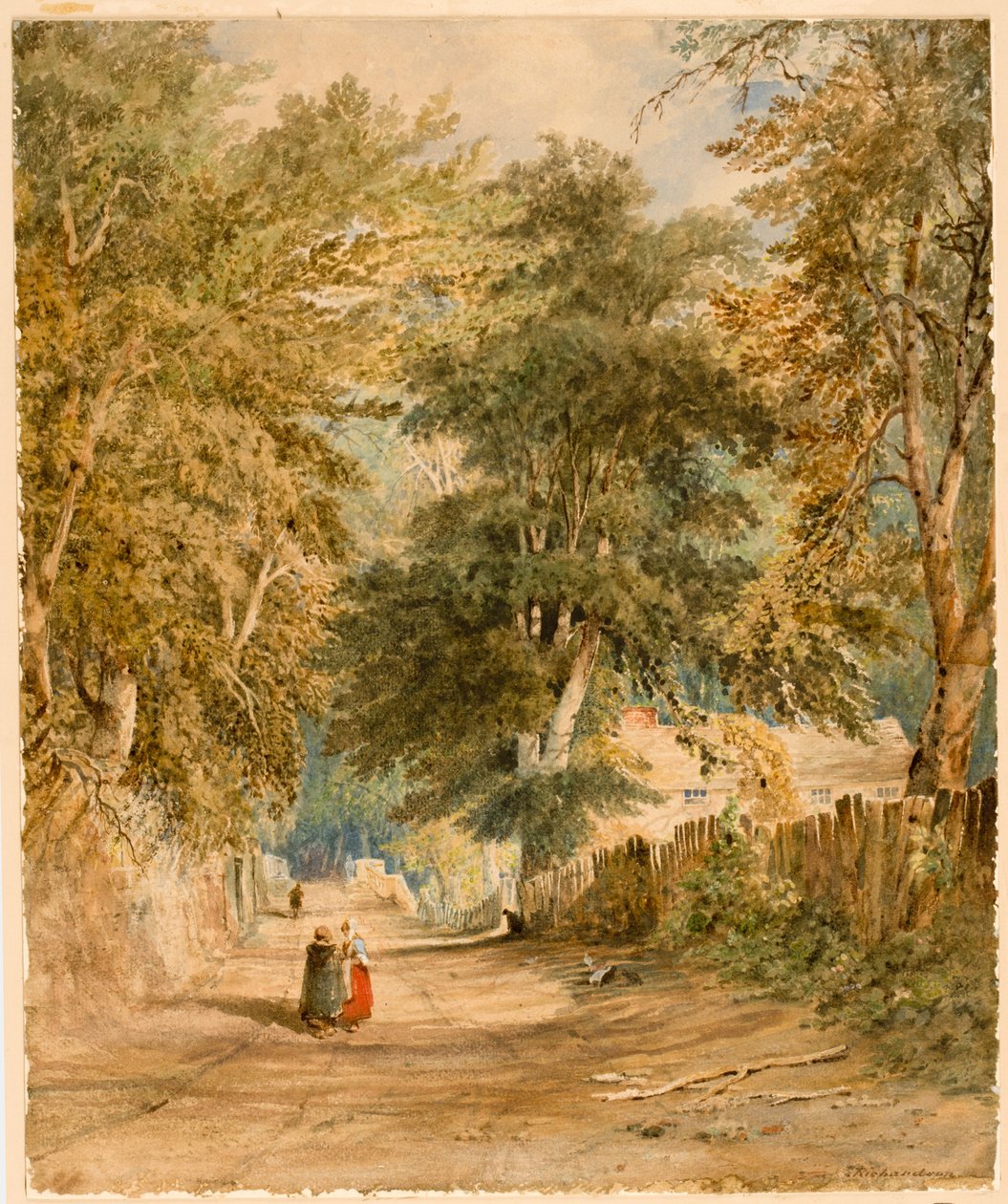 Paisagem - Pista com Figuras (bodycolour e aguarela sobre papel (a bordo)) de Thomas Miles Richardson