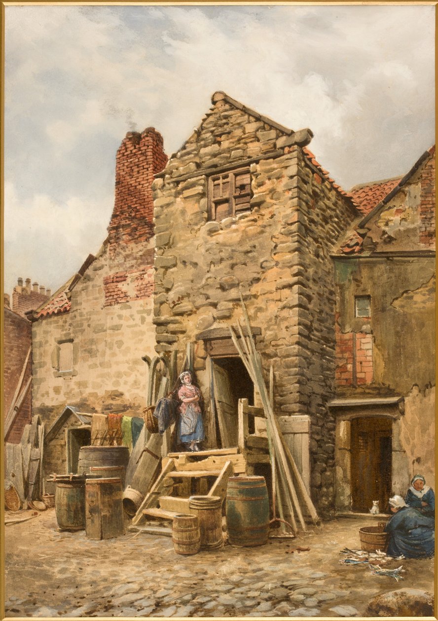 Old Sparrow Hall, Cullercoats (bodycolour, lápis e wc no papel) de Thomas Miles Richardson