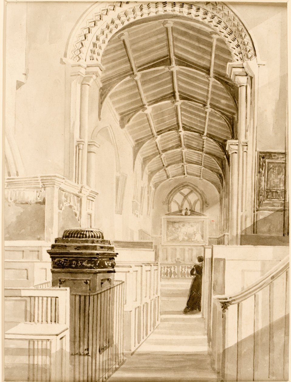 Igreja de Santo André (Interior) (tinta (preta) no papel (no cartão)) de Thomas Miles Richardson