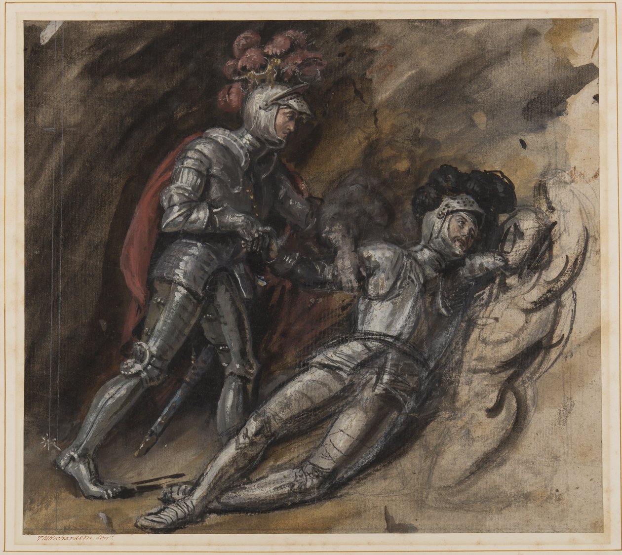 The Fallen Knight (lápis, wc e guache sobre papel) de Thomas Miles Richardson