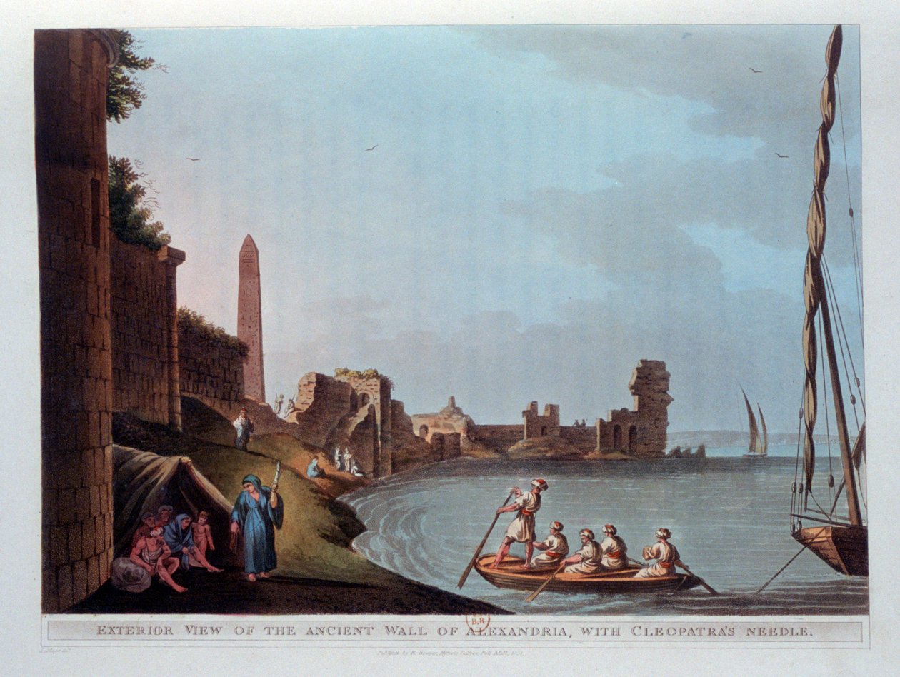 Vista exterior da antiga muralha de Alexandria, com agulha de Cleópatras, 1802. de Thomas Milton