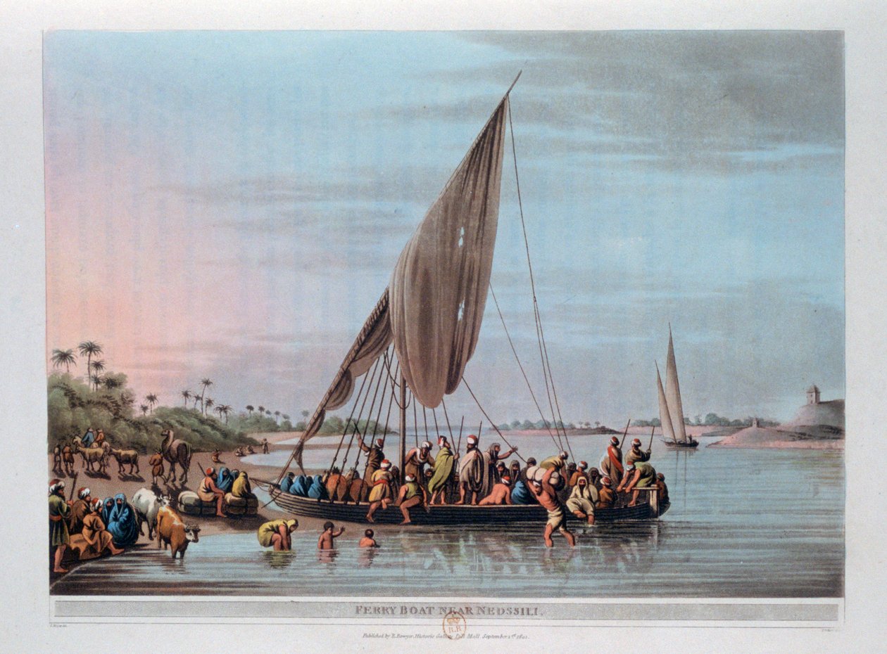 Ferryboat perto de Nedssili, Egito, 1801 de Thomas Milton