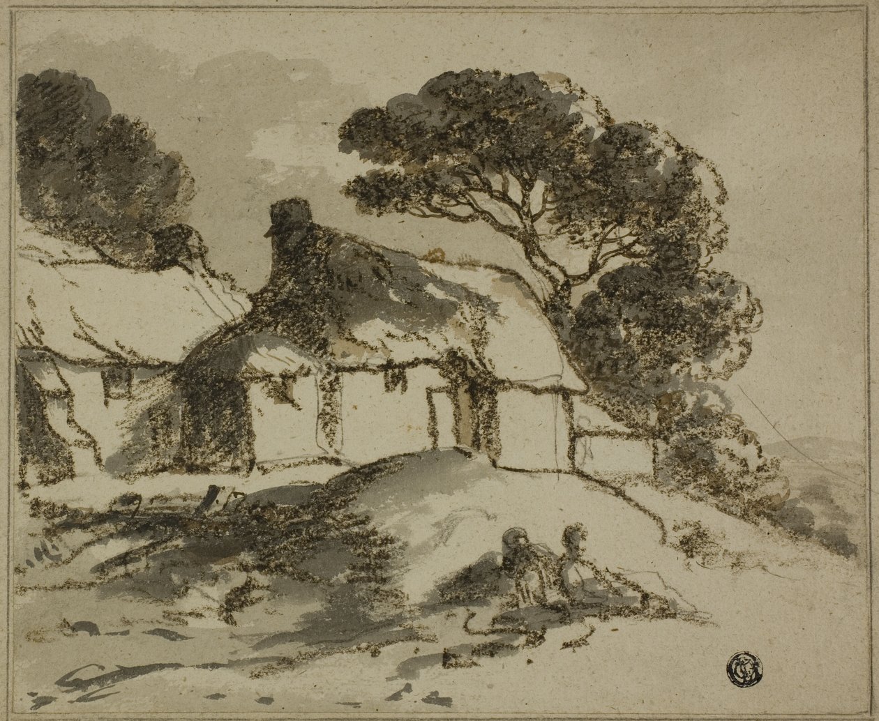 Casas de campo e árvores na encosta de Thomas Monro