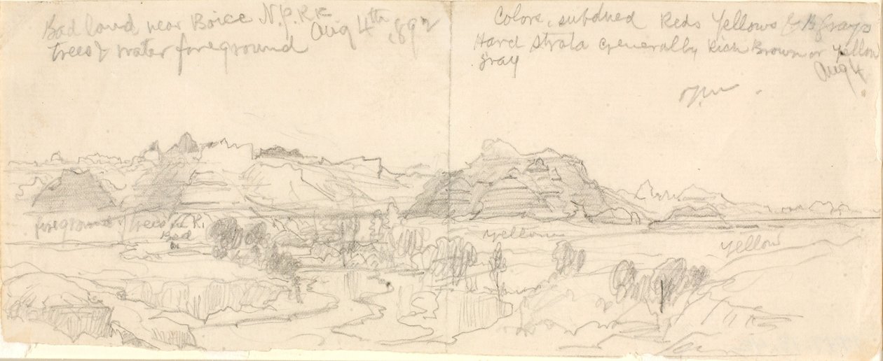 Bad Lands perto de Boise, N.P.R.R. (Caminho de ferro do Pacífico) de Thomas Moran
