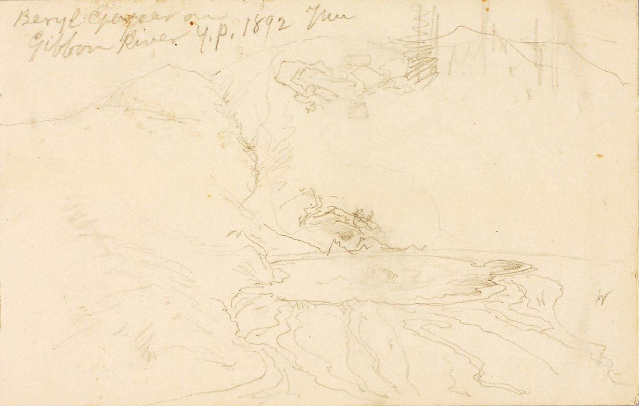 Géiser Beryl no rio Gibbon, Parque de Yellowstone de Thomas Moran