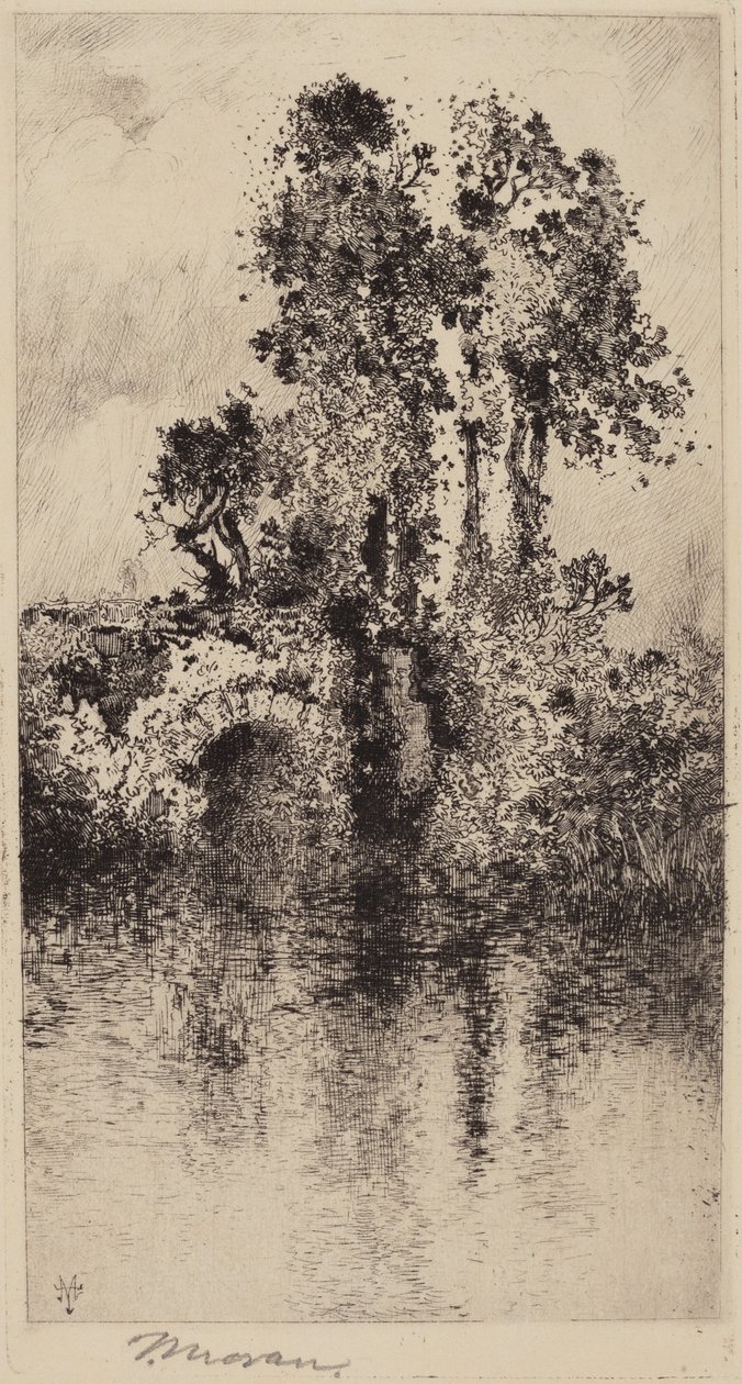 Ponte e árvores de Thomas Moran