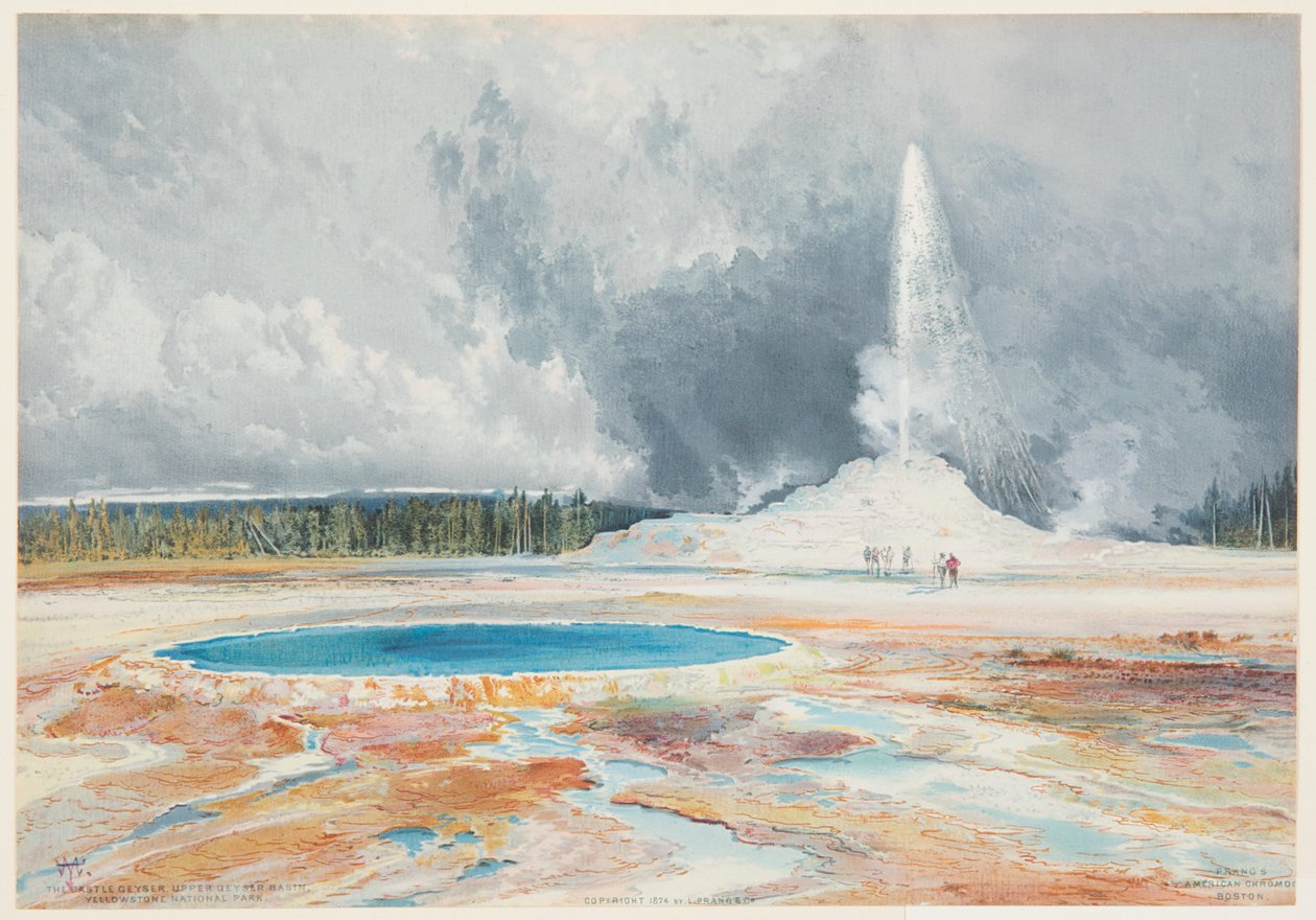 Géiser Castle, bacia superior dos géiseres, Parque Nacional de Yellowstone de Thomas Moran