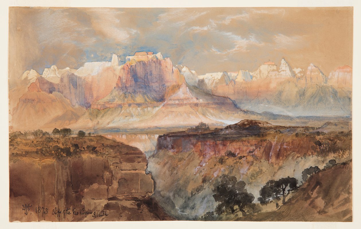 Penhascos do Rio Virgin, sul de Utah de Thomas Moran