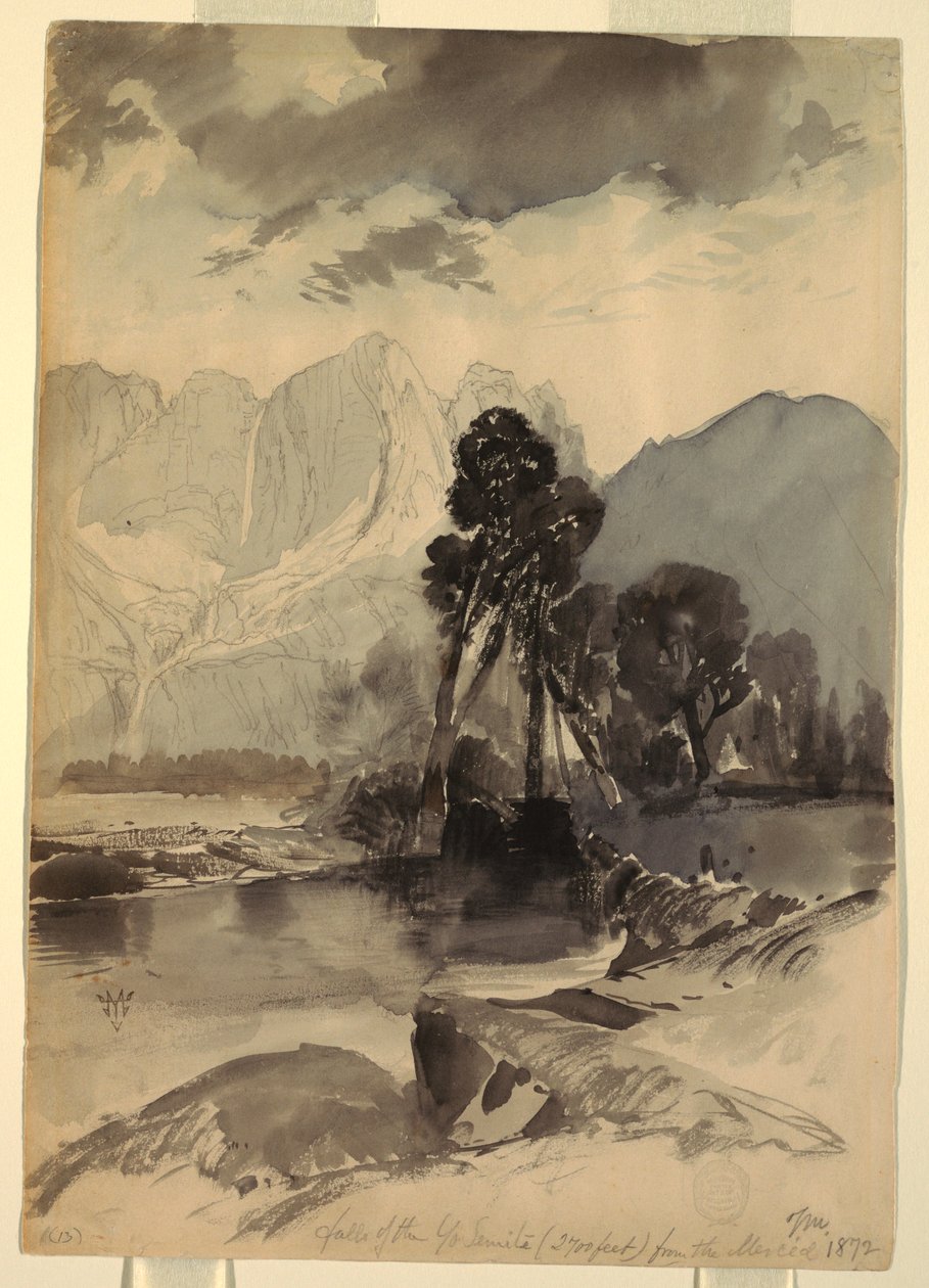 Desenho, Cataratas de Yosemite, 1872 de Thomas Moran