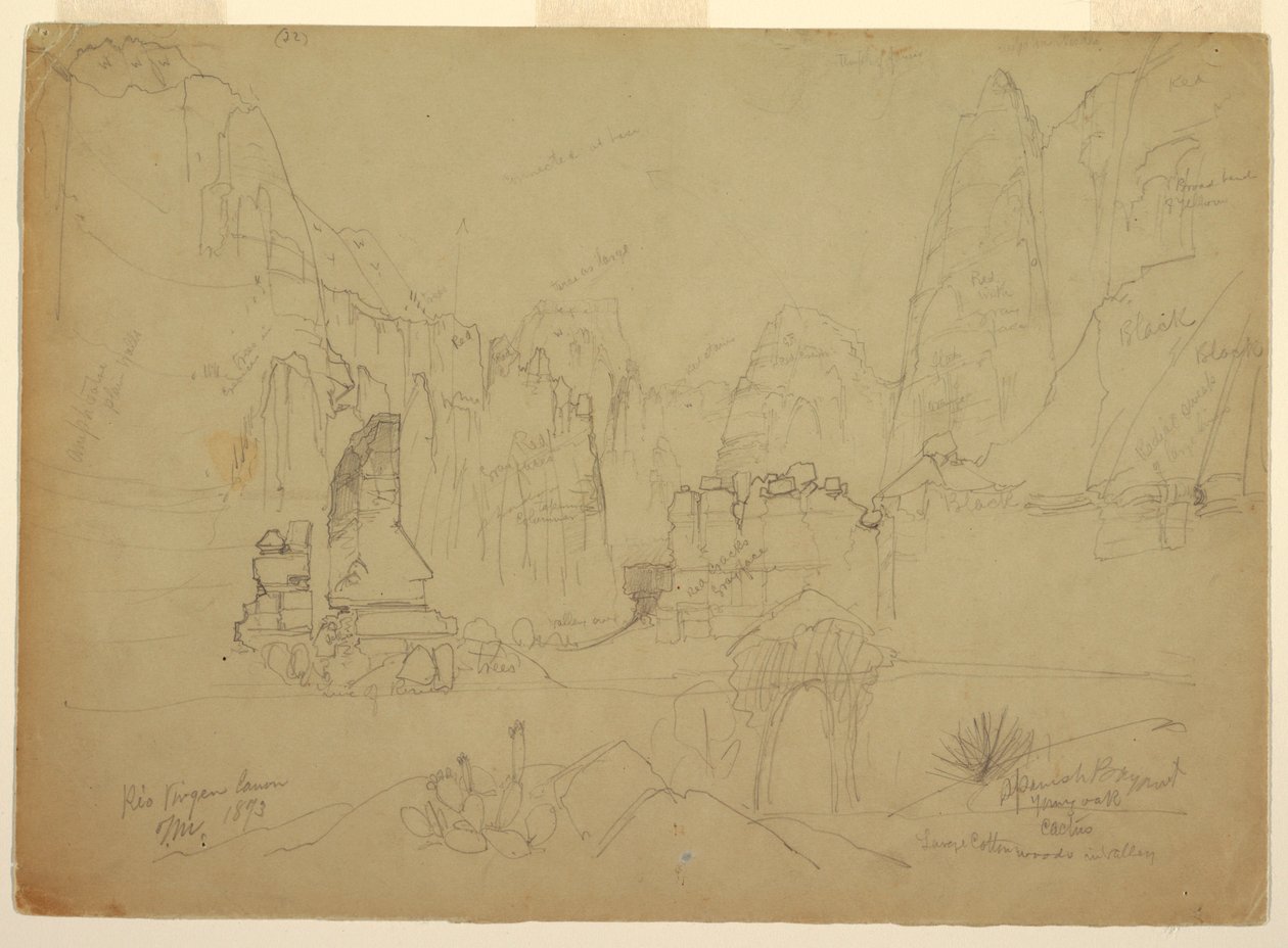 Desenho, O Canyon do Rio Virgin, Utah do Sul, 1873 de Thomas Moran