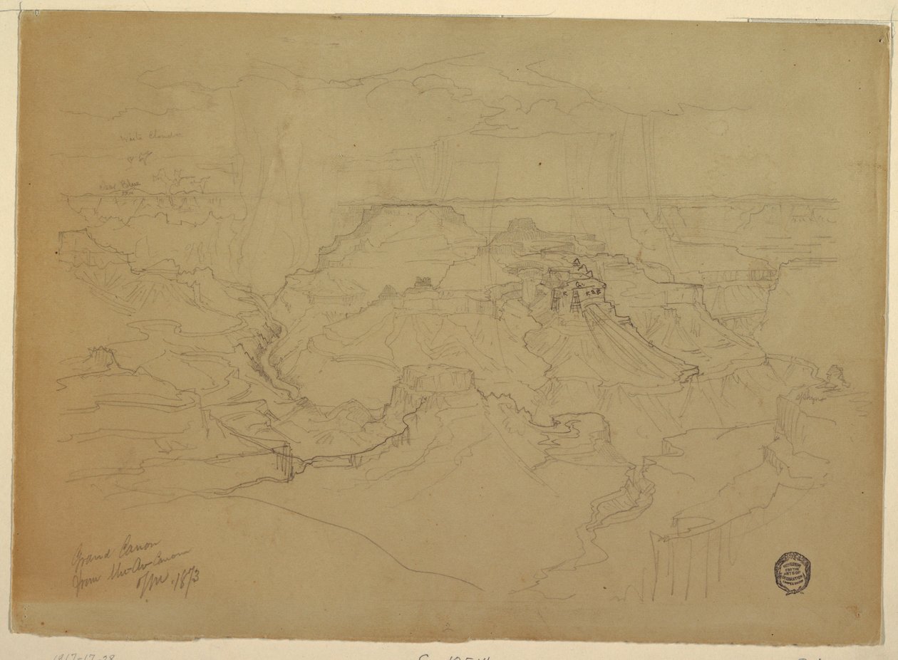 Desenho, O Grand Canyon à chuva, 1873 de Thomas Moran