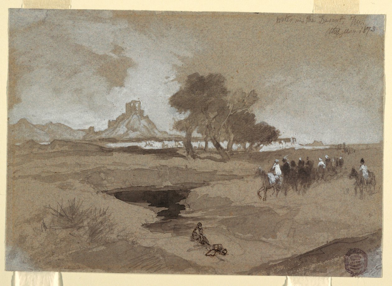 Desenho, Poço de água no deserto, Utah, 1873 de Thomas Moran