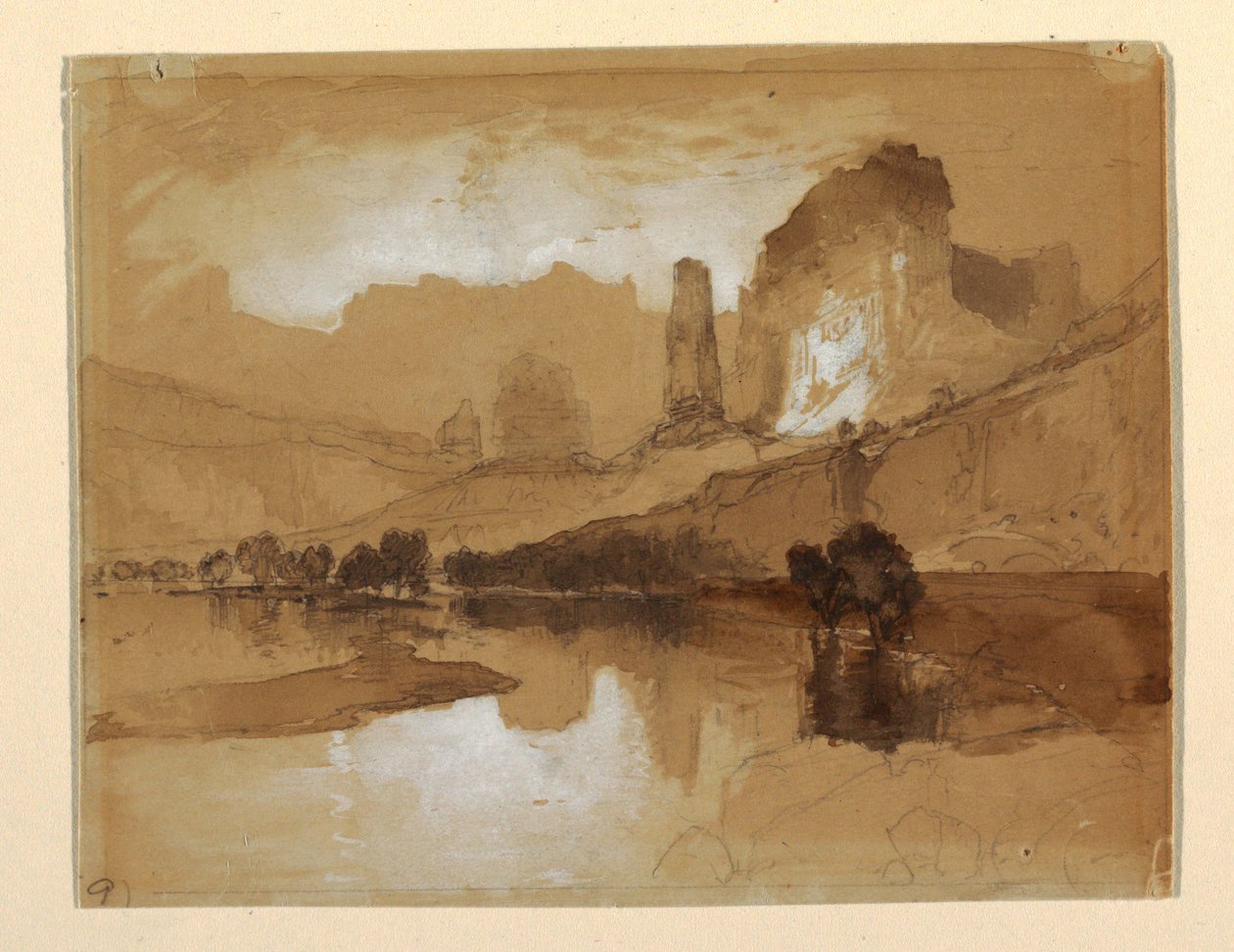 Desenho, Yellowstone abaixo das cataratas, provavelmente 1871 de Thomas Moran