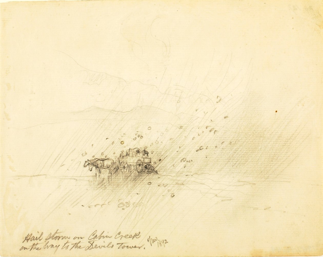 Chuva de granizo em Cabin Creek a caminho da Torre do Diabo de Thomas Moran