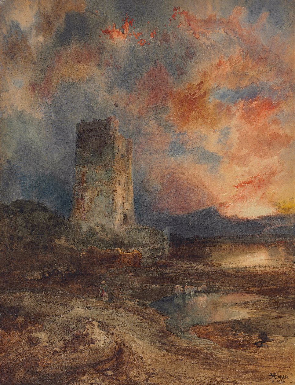 Pôr do sol na charneca, 1880 de Thomas Moran