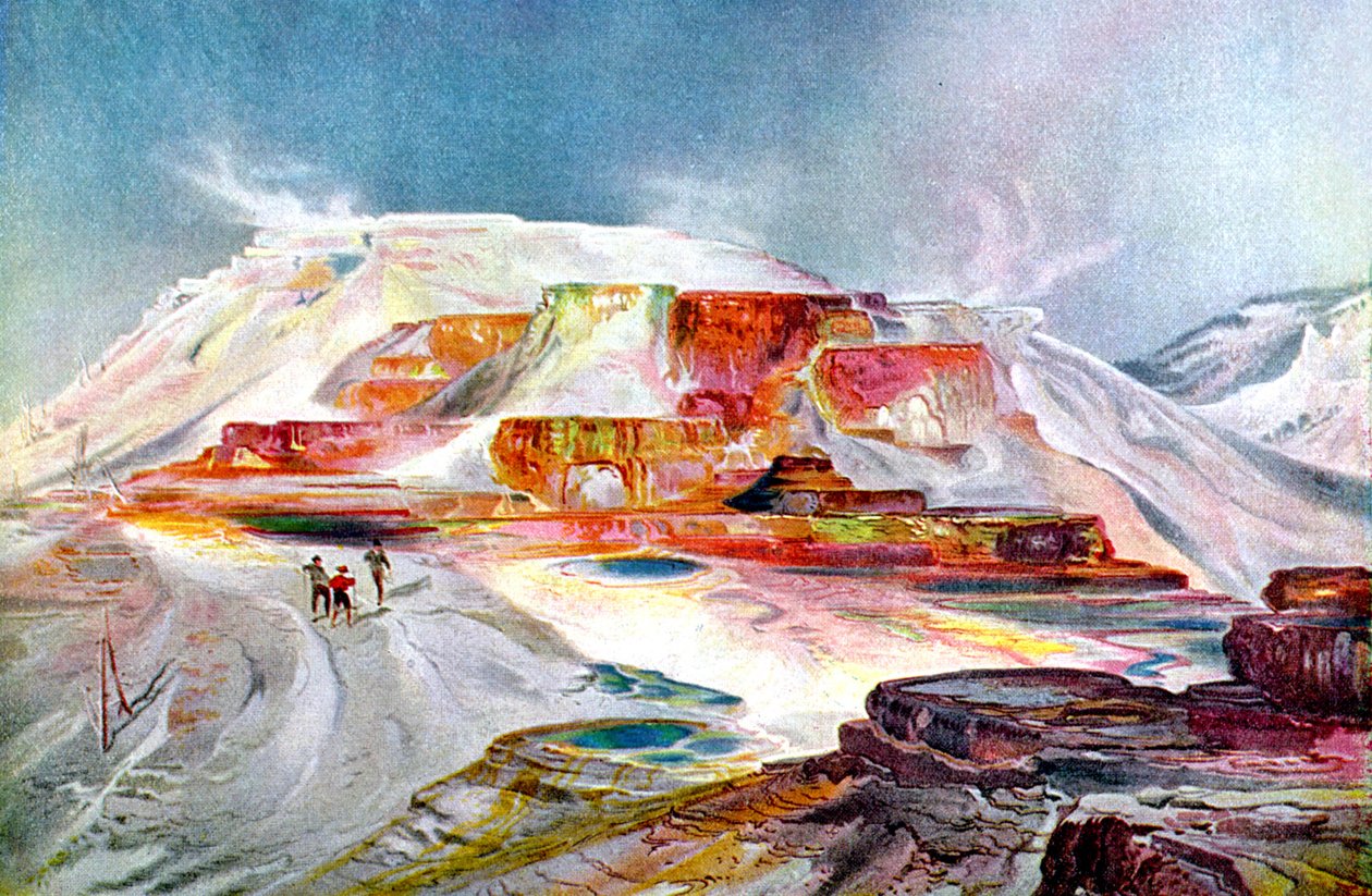 As Termas de Mammoth, c.1880 (gravura) de Thomas Moran