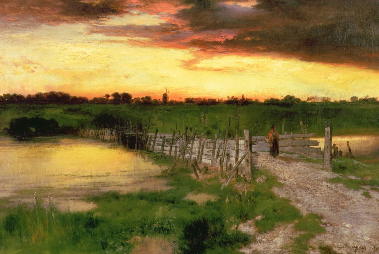 A ponte velha sobre a lagoa do gancho, 1907 de Thomas Moran