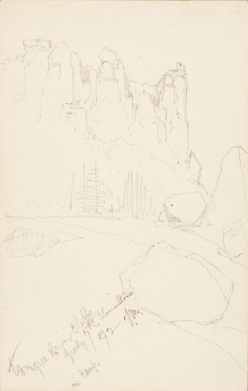 Tongue River Cliffs (no acampamento) de Thomas Moran