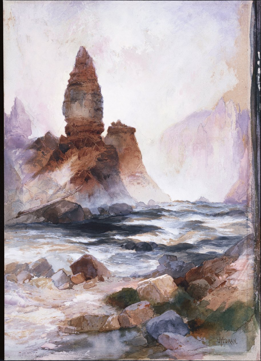 Quedas da torre e rocha do enxofre, Yellowstone de Thomas Moran