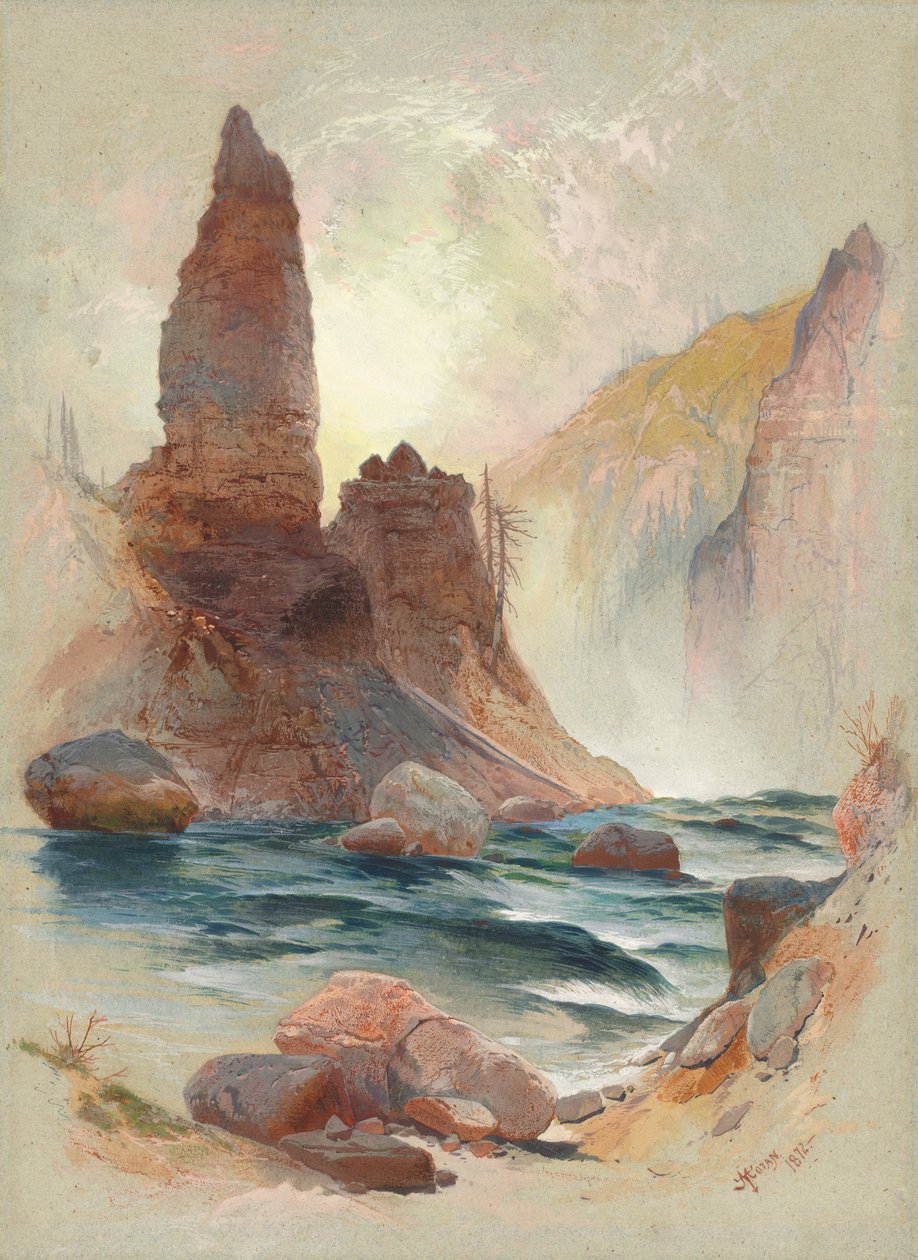 Torre em Tower Falls, Yellowstone de Thomas Moran