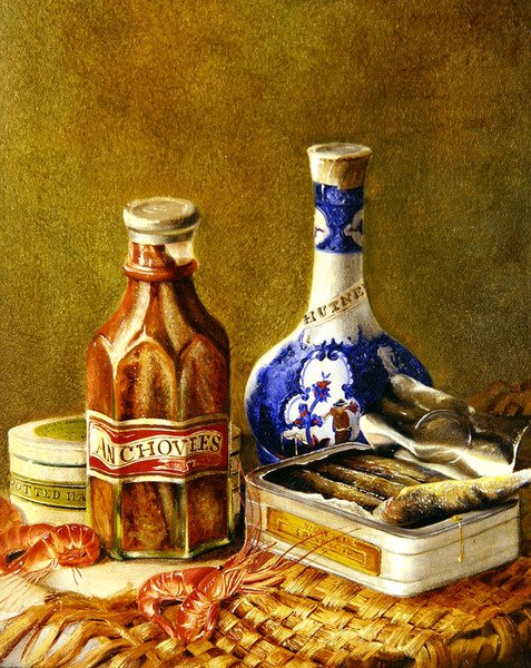 Still Life with Anchovies, c.1844-62 (óleo sobre cartão colocado sobre tela) de Thomas Musgrave