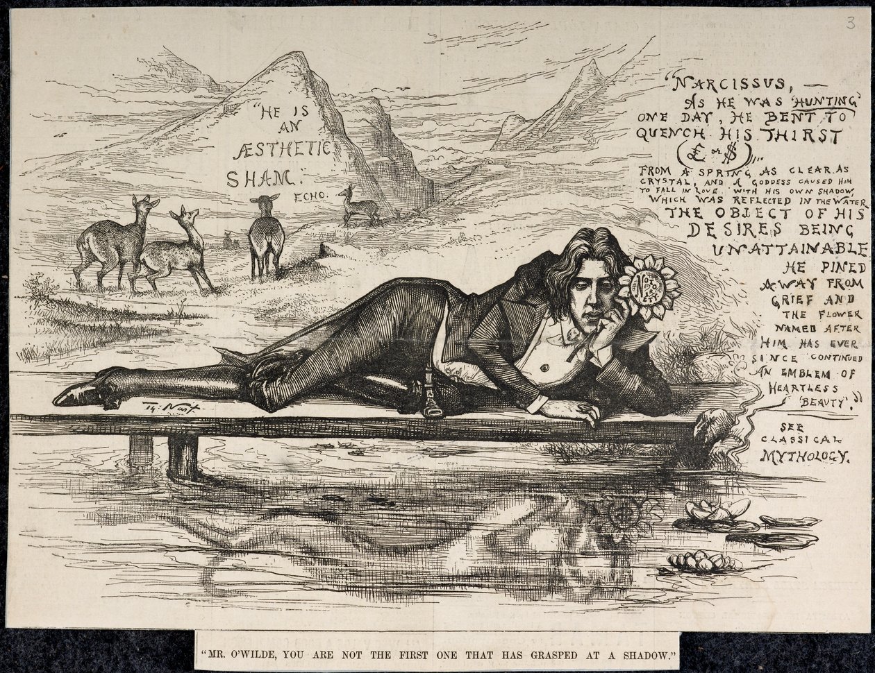 Oscar Wilde como Narciso (com uma inscrição) (gravura) de Thomas Nast