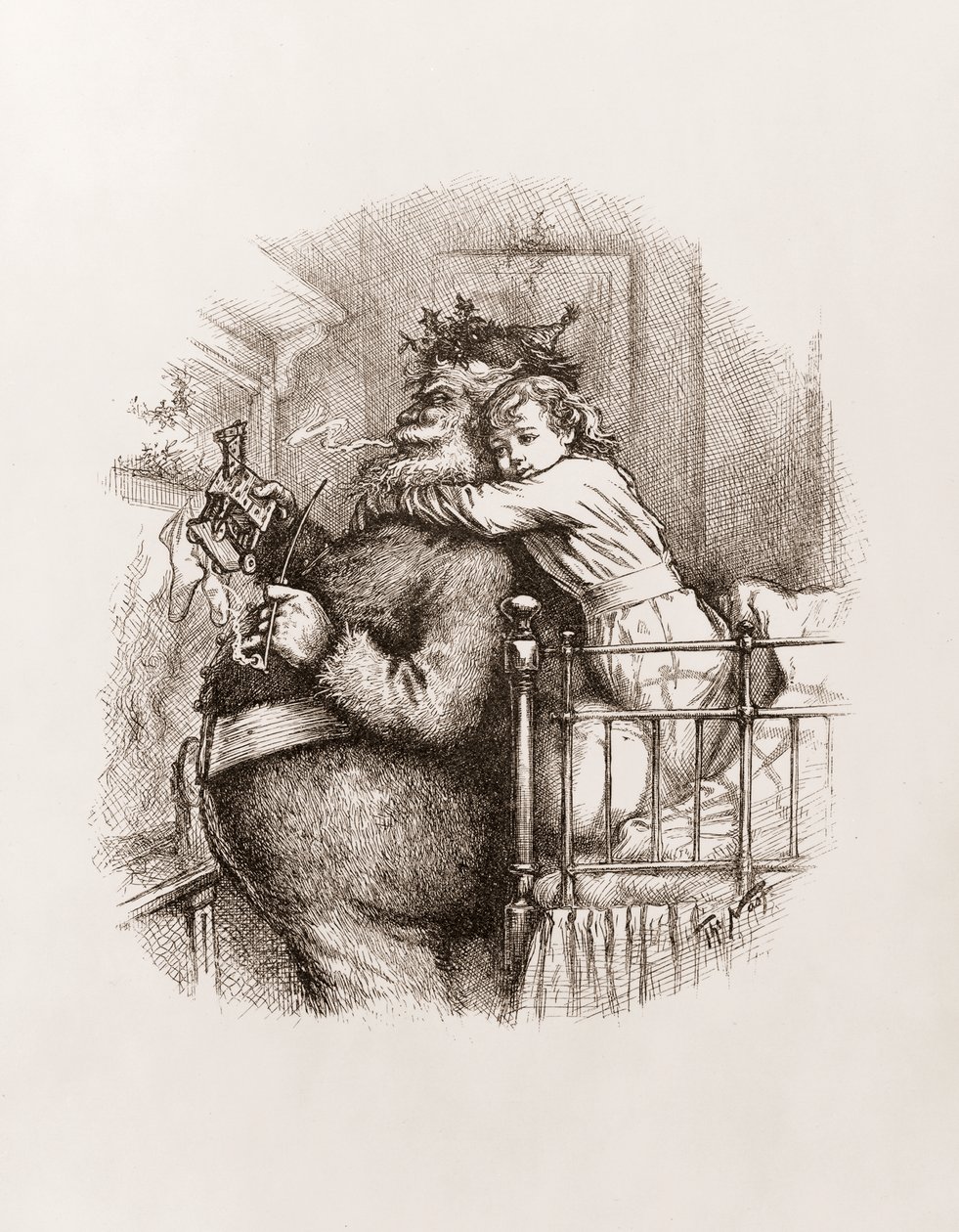 Papai Noel de Thomas Nast, c.1892 (gravura a p/b) de Thomas Nast