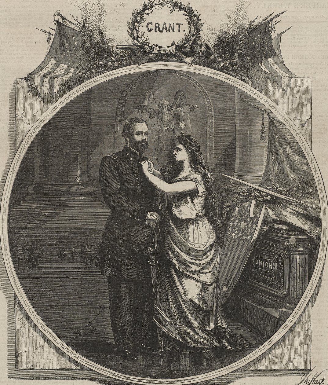 Agradecimentos a Grant, do Harper&39;s Weekly, 6 de fevereiro de 1864 (gravura em madeira) de Thomas Nast