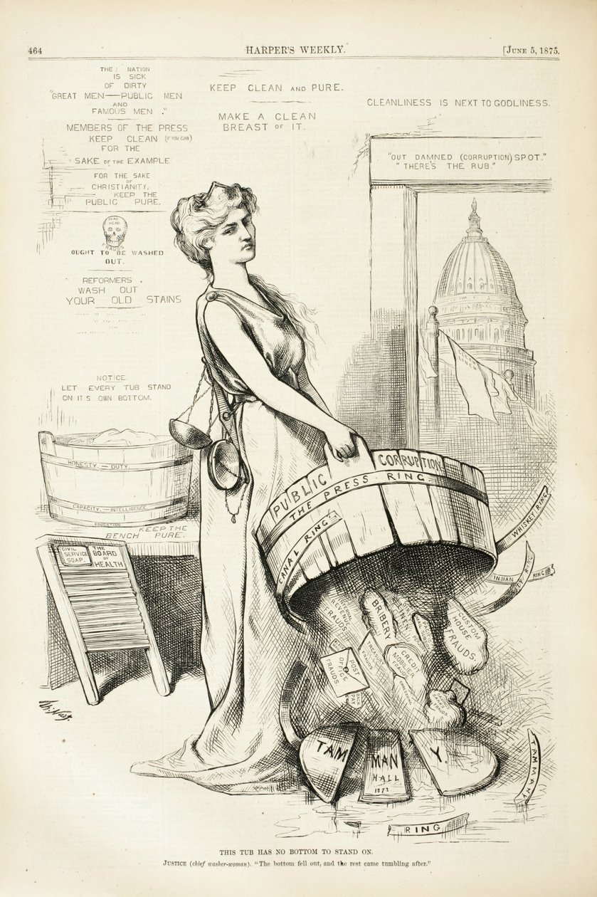 Esta banheira não tem fundo para ficar em pé, 1875 (gravura em madeira) de Thomas Nast