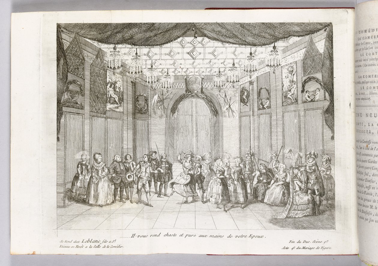 "Ele te torna casto e puro nas mãos de sua esposa", ilustração de "As Bodas de Fígaro" de Pierre Augustin Caron de Beaumarchais, 1784 de Thomas Naudet