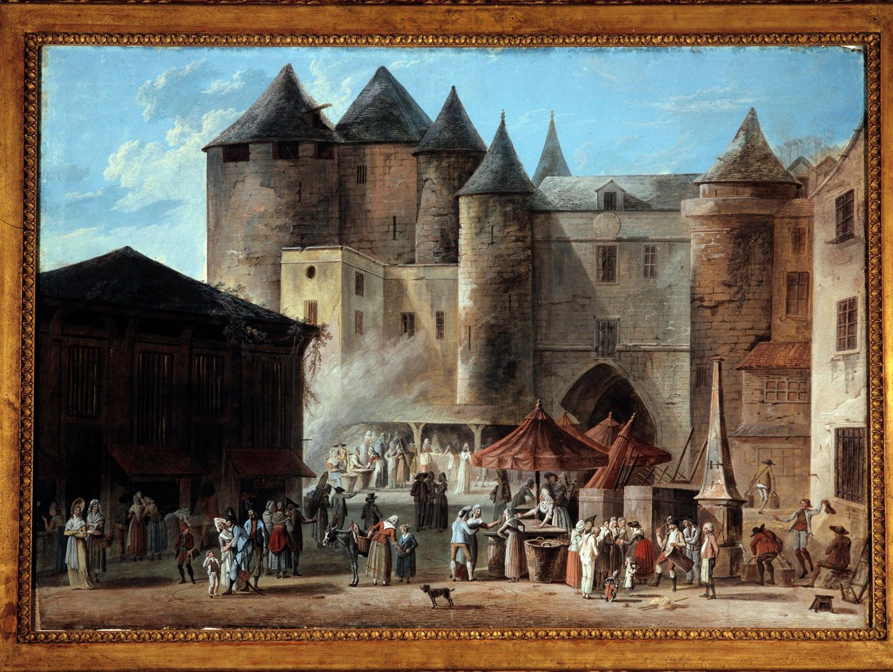 Place du Grand Chatelet na cena da rua Paris na época da Revolução Francesa. Pintura de Thomas Naudet (1778-1810) de Thomas Naudet