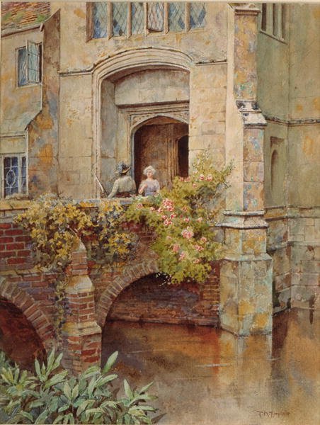 Na ponte em Baddesley Clinton Hall (aguarela sobre papel) de Thomas Nicholson Tyndale