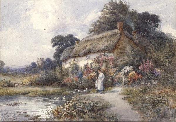 Casa de colmo, Ringwood, Hampshire (aguarela) de Thomas Noelsmith