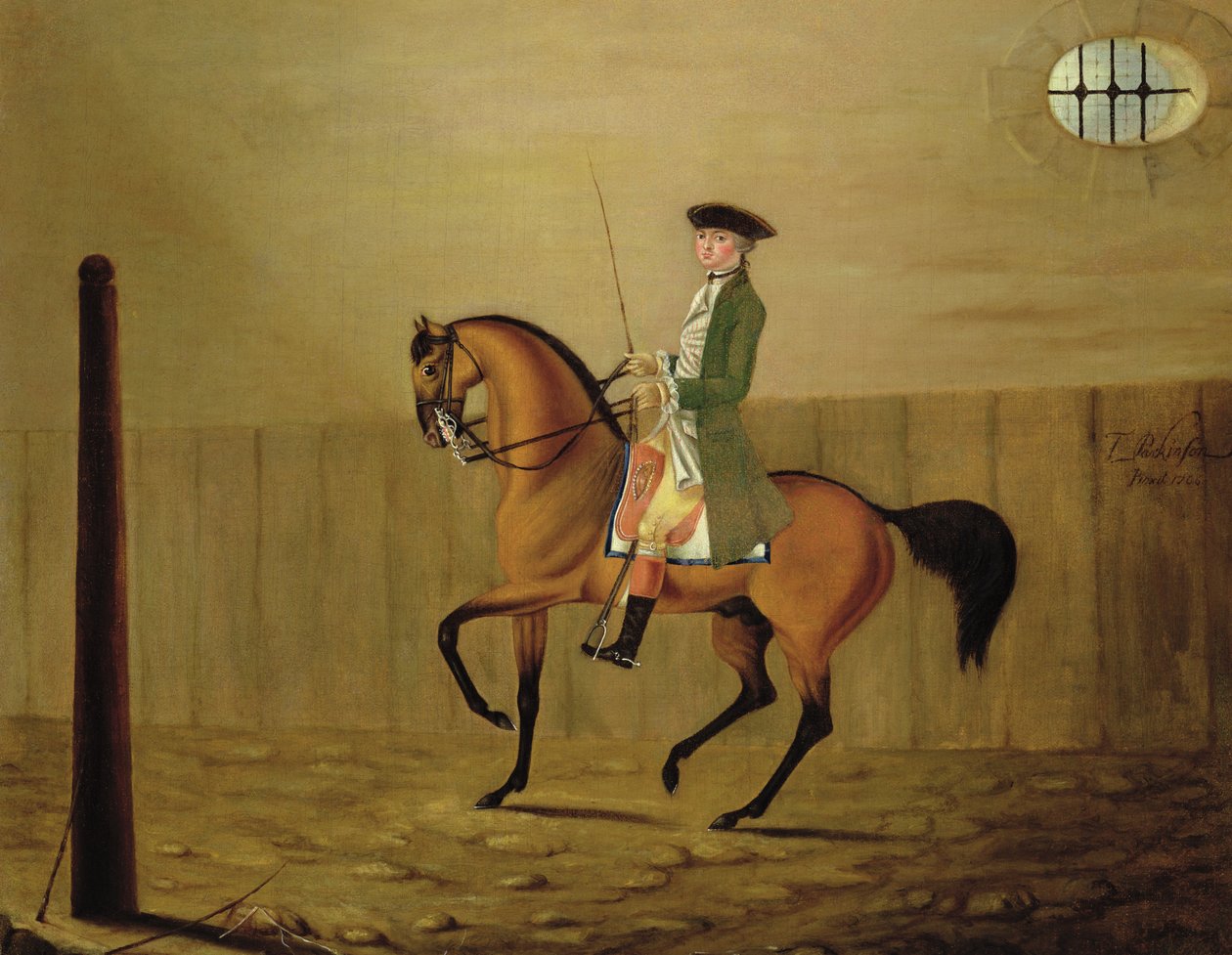 Cavalheiro a Cavalo de Baía numa Escola de Equitação de Thomas Parkinson