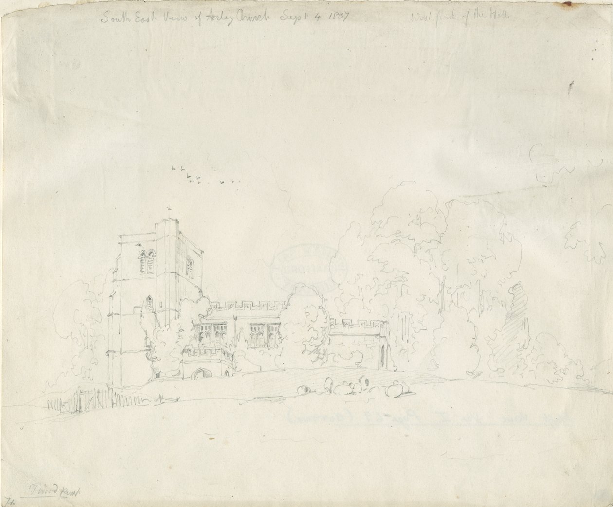 Igreja Arley: desenho a lápis, 4 de setembro de 1837 de Thomas Peploe Wood
