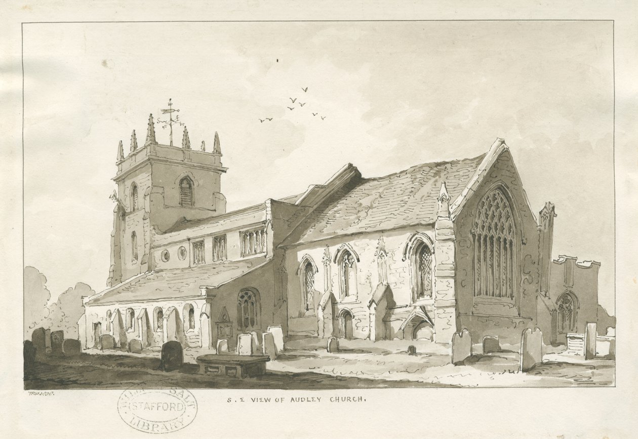 Audley Church: desenho em sépia de Thomas Peploe Wood