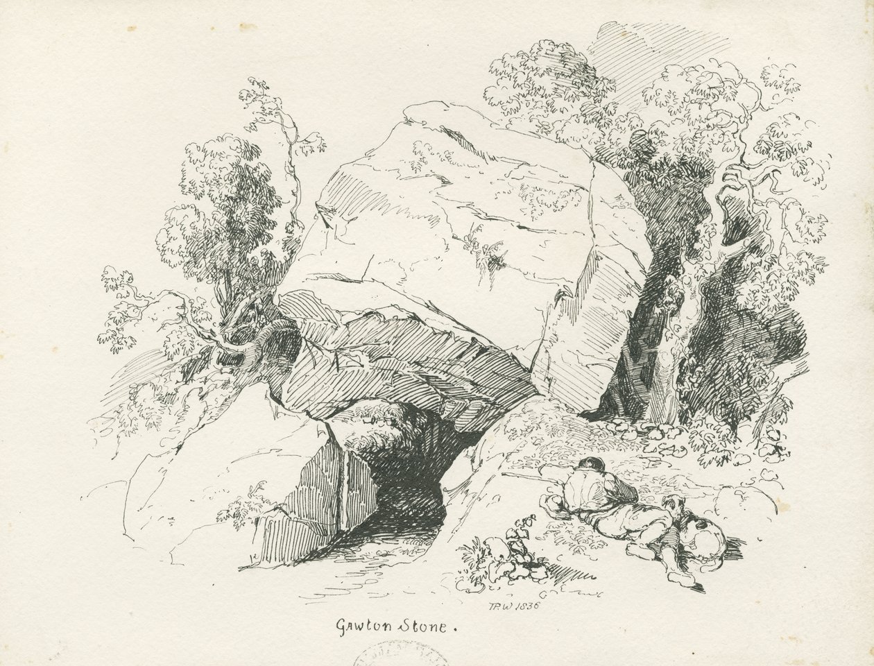 Biddulph - "Gawton Stone": desenho a pena e tinta, 1836 de Thomas Peploe Wood