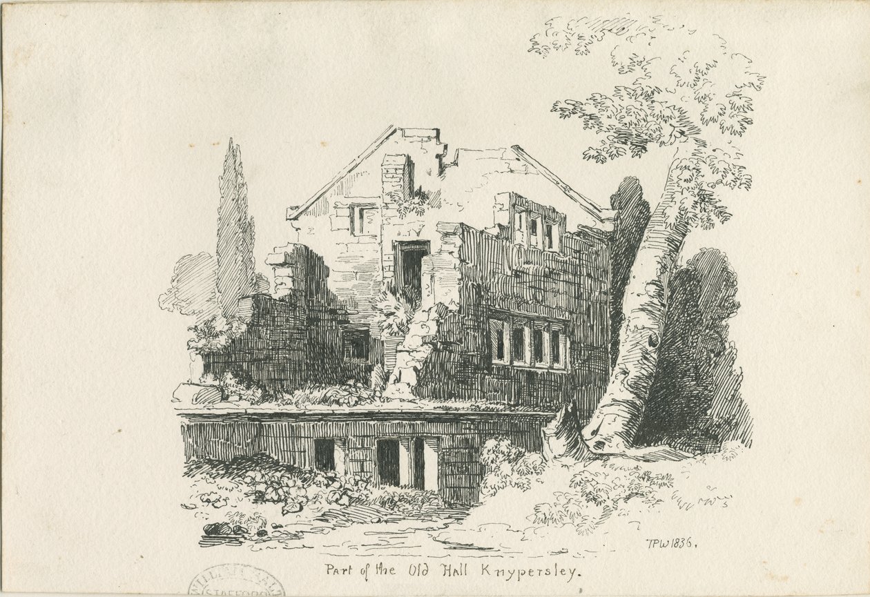 Biddulph - Knypersley Hall [antigo]: esboço a bico de pena de Thomas Peploe Wood