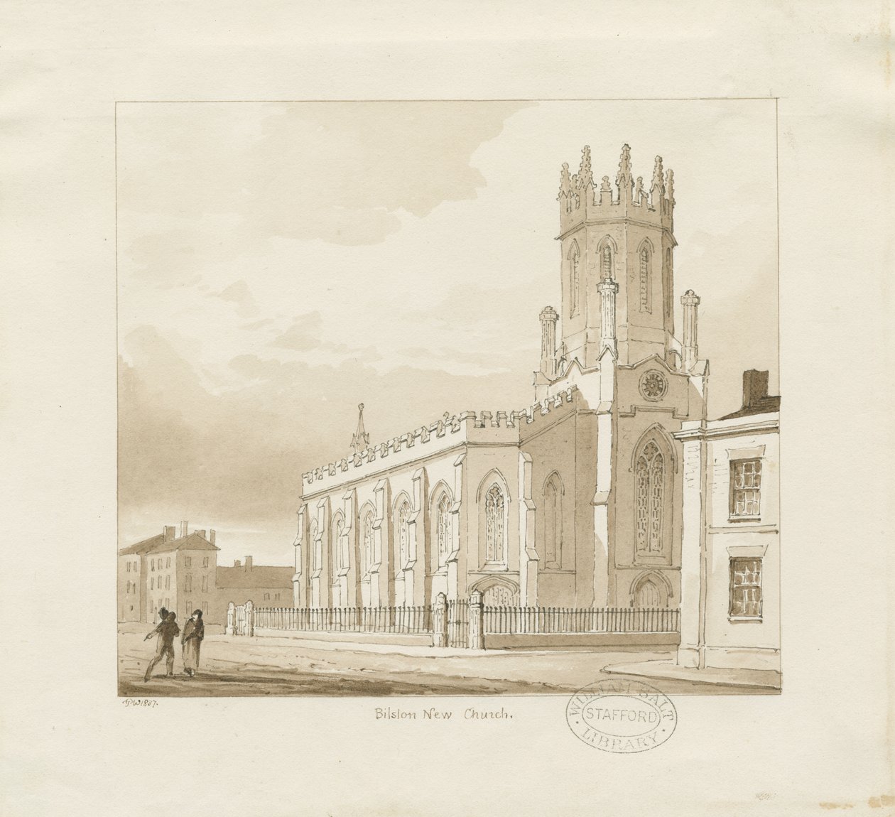 Bilston - Igreja de Santa Maria: desenho em sépia, 1837 de Thomas Peploe Wood