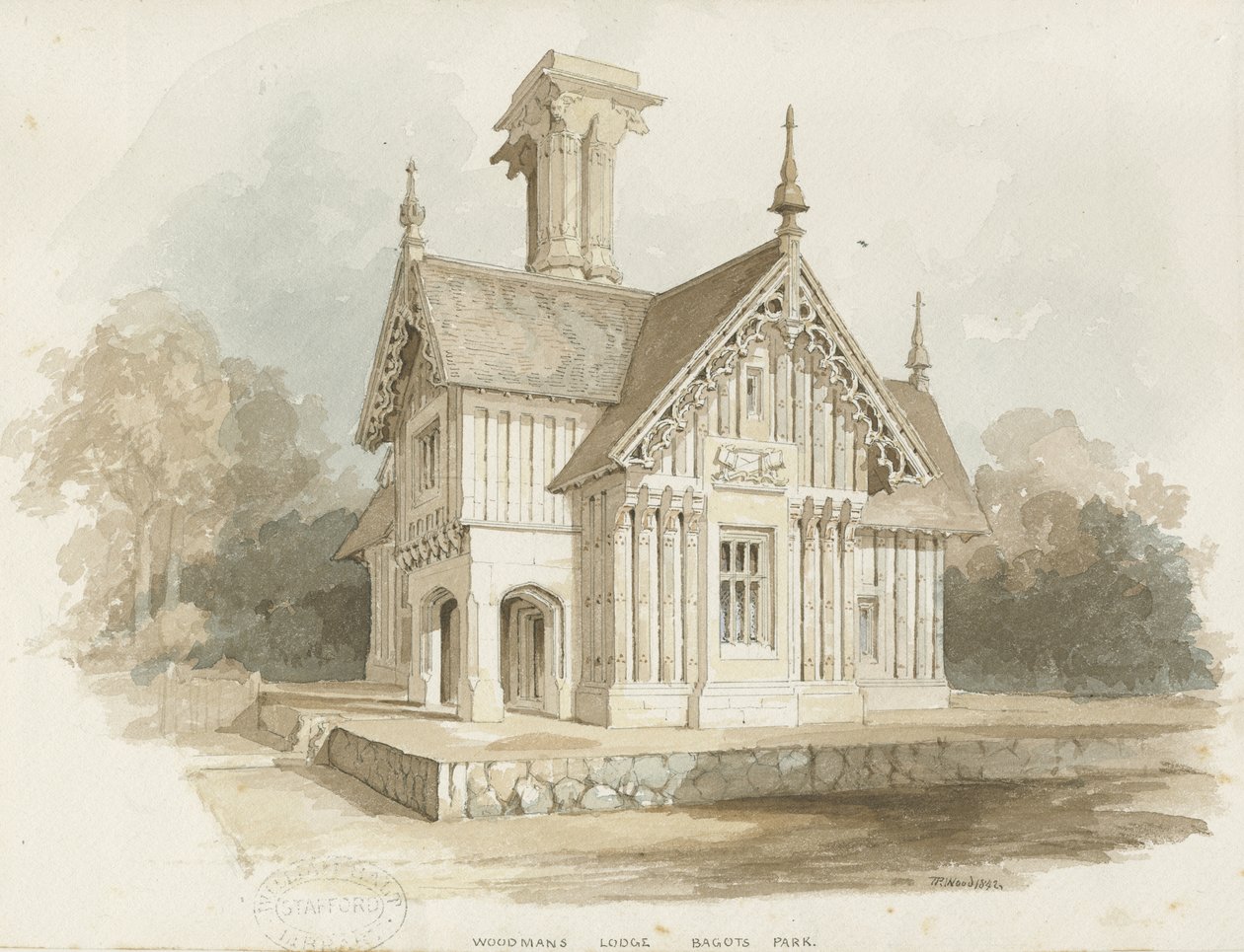 Blithfield - Lodge at Bagot Park: pintura em aquarela de Thomas Peploe Wood
