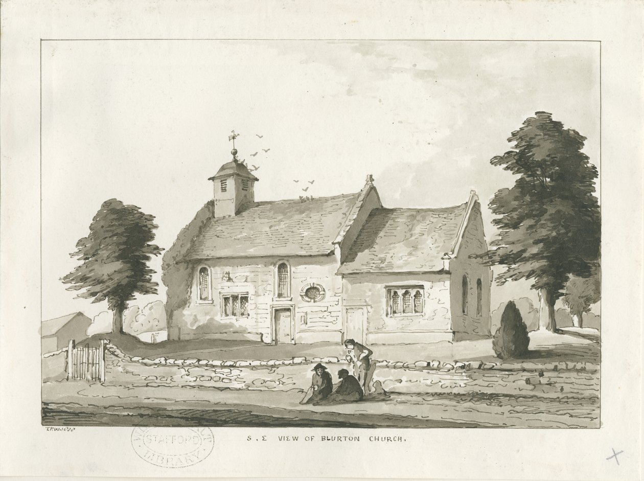 Blurton Church: desenho em sépia de Thomas Peploe Wood