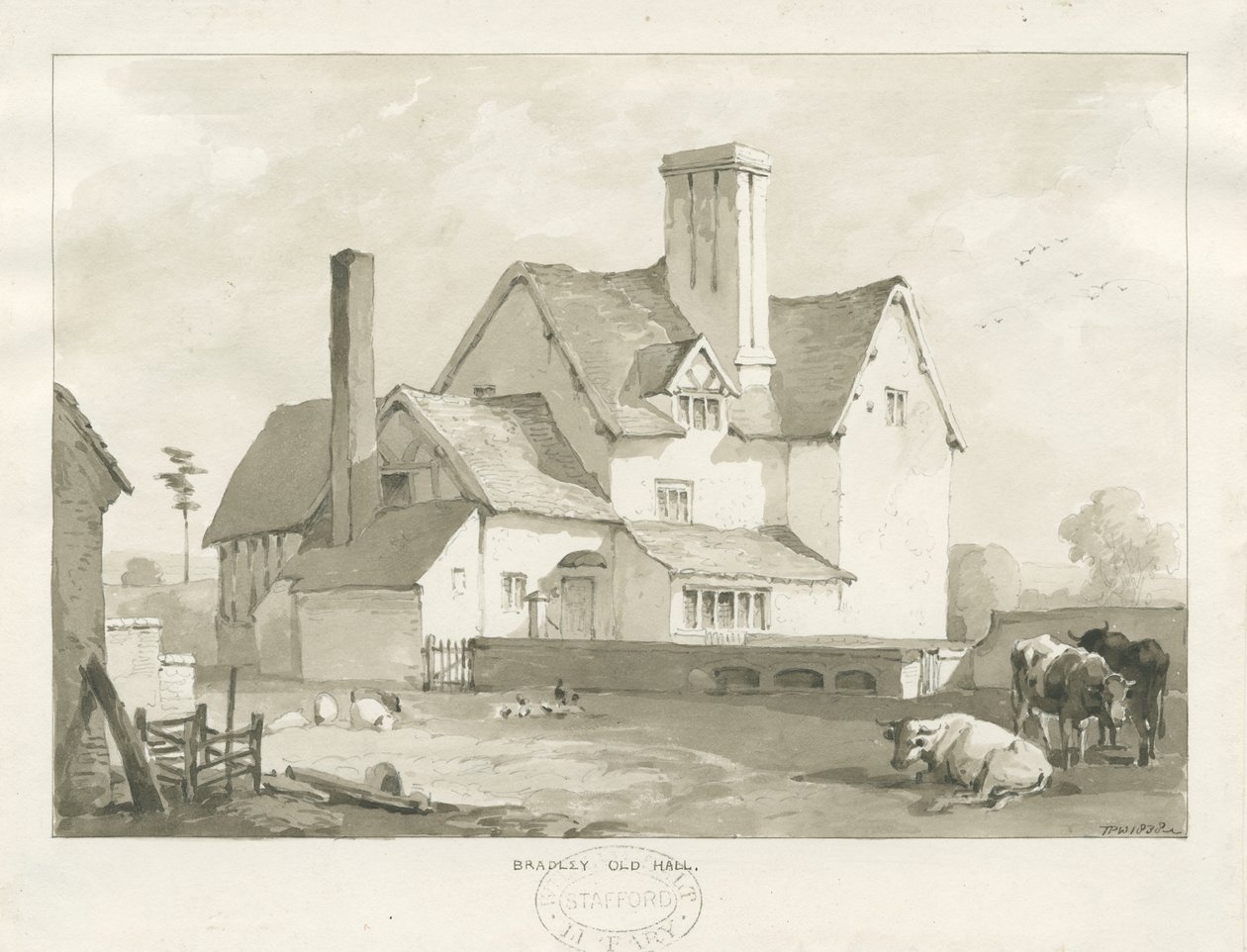 Bradley &39;Old Hall&39;: desenho sépia de Thomas Peploe Wood