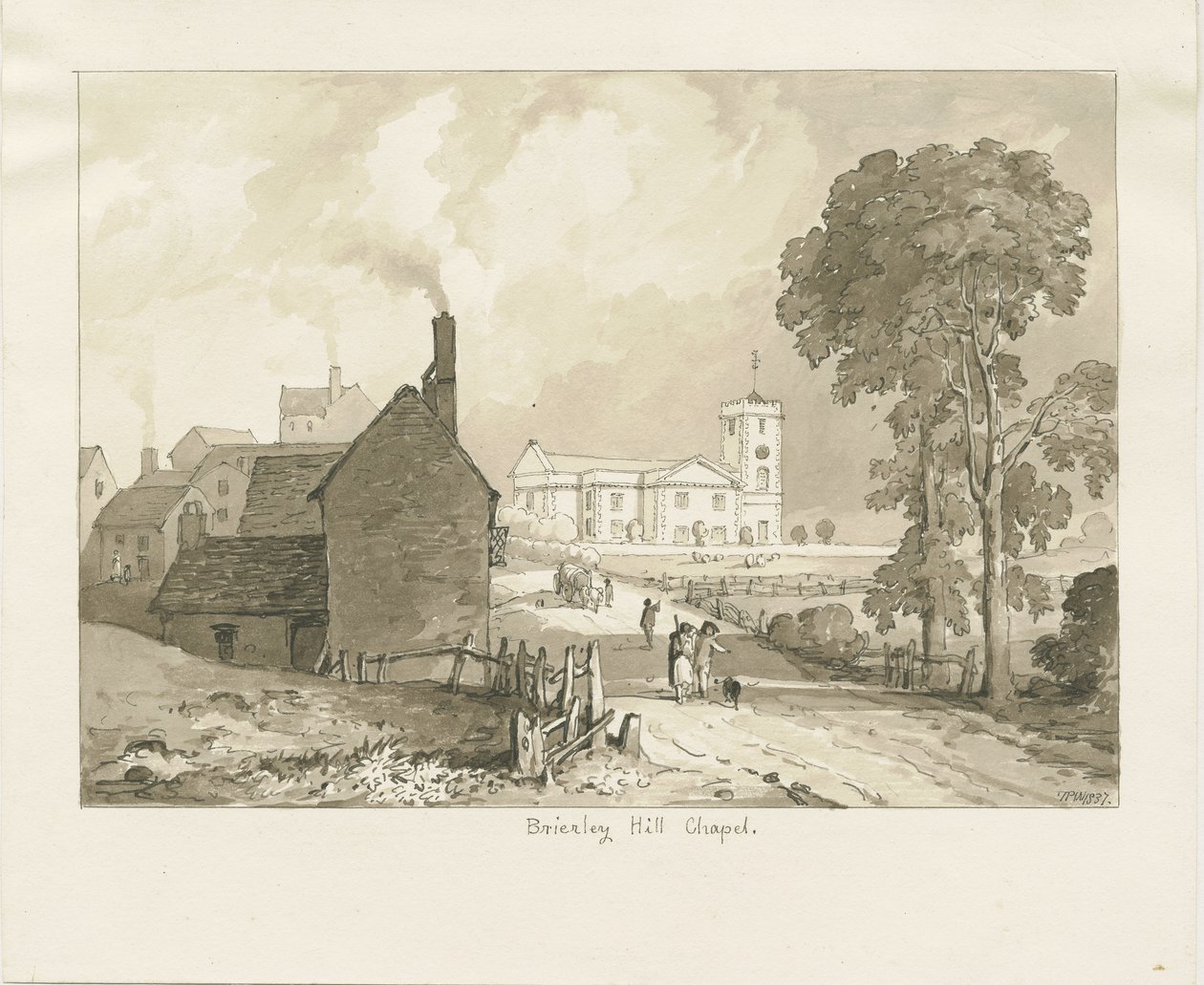 Capela de Brierley Hill: desenho em sépia, 1837 de Thomas Peploe Wood