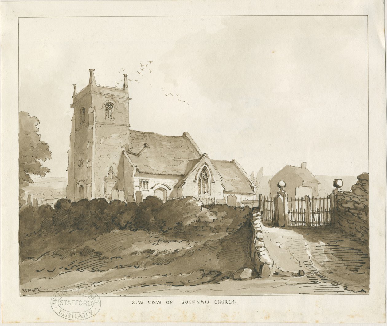 Igreja de Bucknall: desenho em sépia de Thomas Peploe Wood