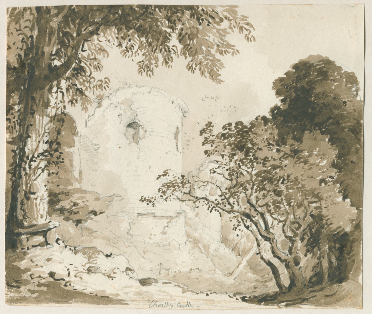 Castelo de Chartley: desenho a lápis e lavagem, nd [1837-1838] de Thomas Peploe Wood