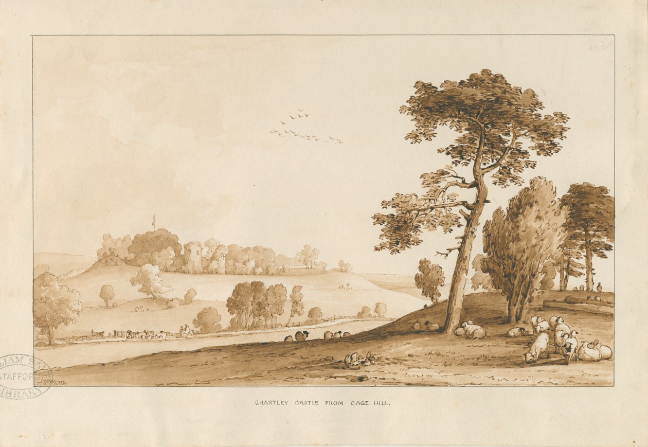 Castelo de Chartley: desenho em sépia, 1837 de Thomas Peploe Wood