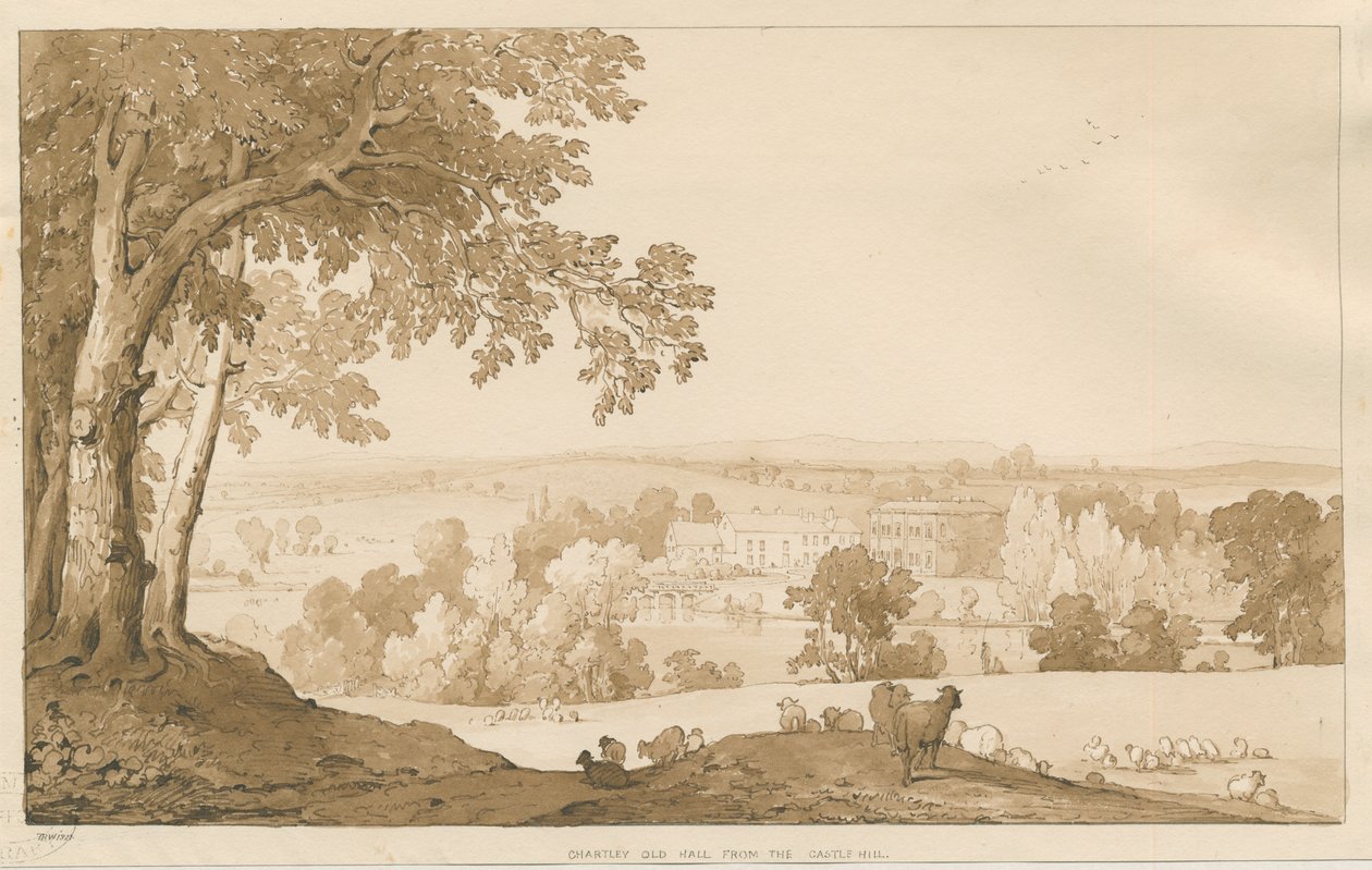 Chartley Hall: desenho sépia, 1837 de Thomas Peploe Wood