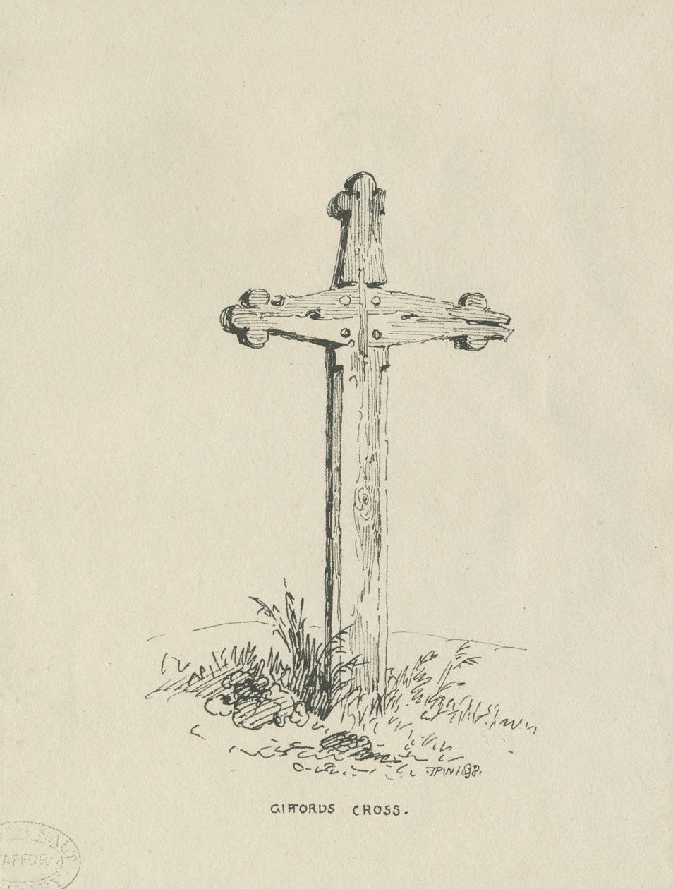 Chillington Hall- "Giffard" s Cross ": desenho a caneta e tinta, 1838 de Thomas Peploe Wood
