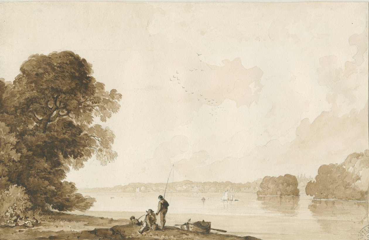 Chillington Park - Piscina: desenho sépia, nd [1837-1838] (desenho) de Thomas Peploe Wood