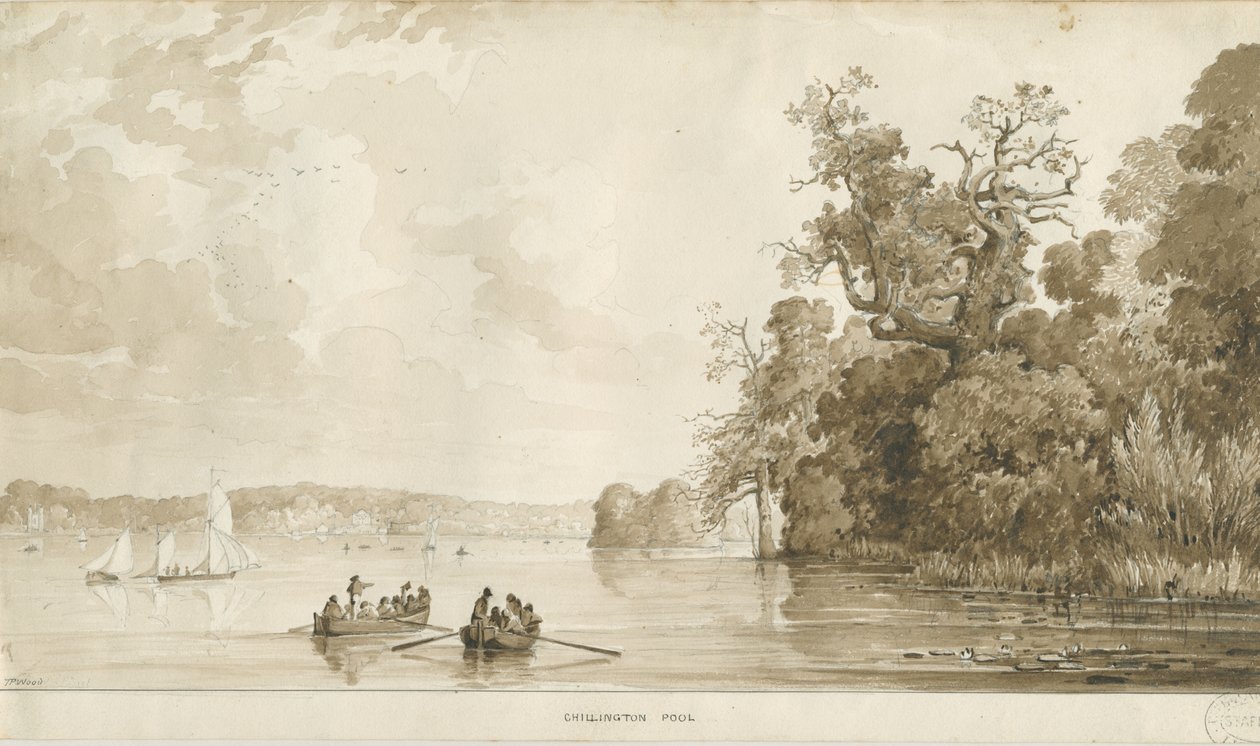 Chillington Park - Pool: desenho em sépia, nd [1837-1838] de Thomas Peploe Wood